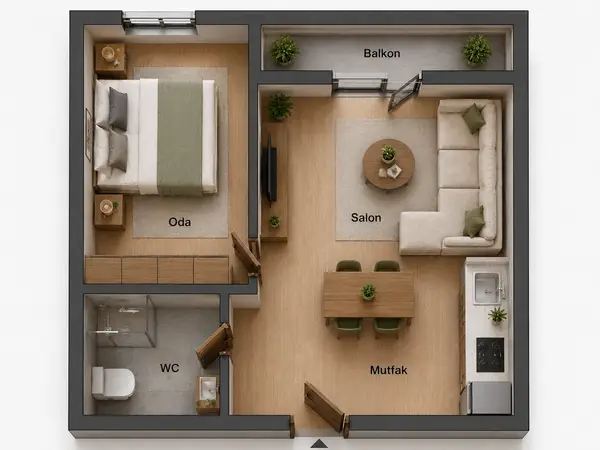 İsabeylide Satılık Eşyalı Kiracılı Balkonlu 1+1 Daire küçük görsel 24
